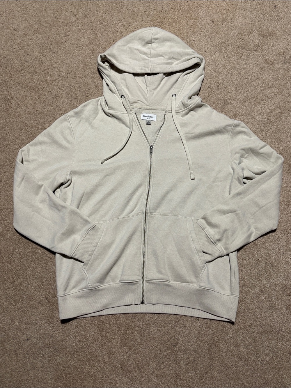 Goodfellow & Co Light Beige Full-Zip Hooded Sweatshirt
